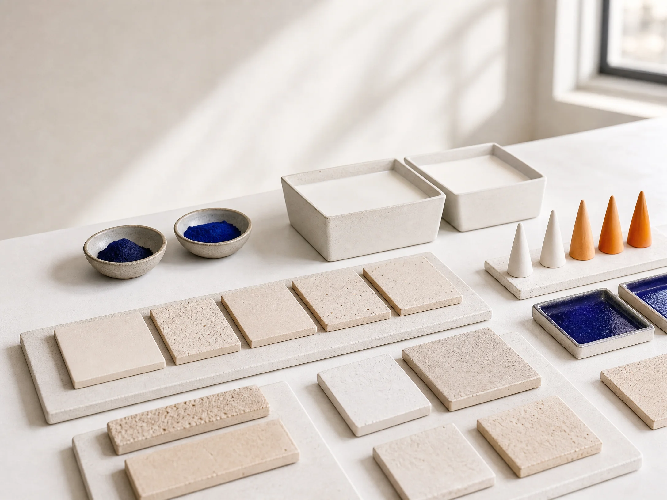 Ceramic tiles arranged as raw marketing inputs
